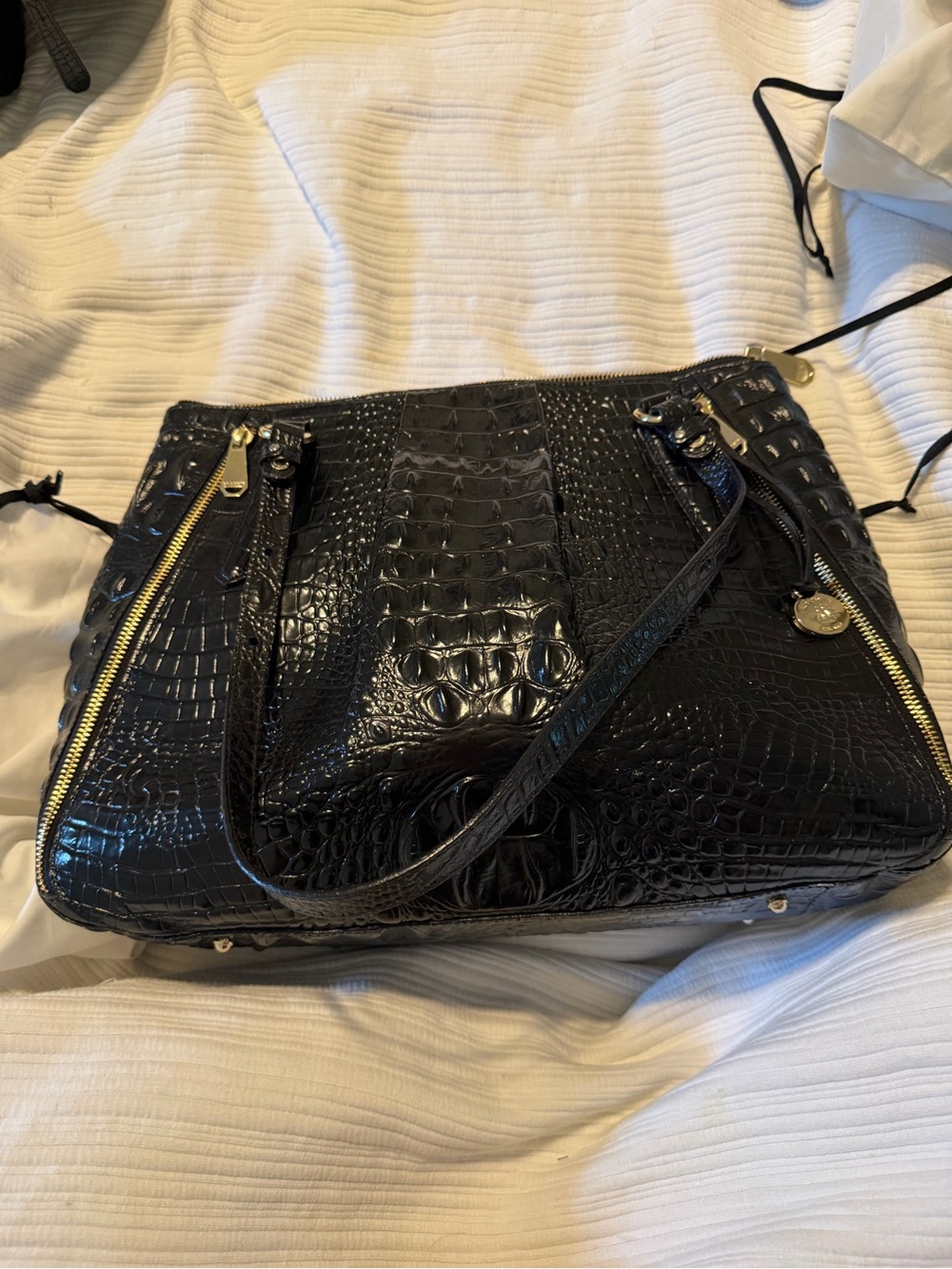 Brahmin Adina Black Melbourne Croc Embossed Large Leather Tote